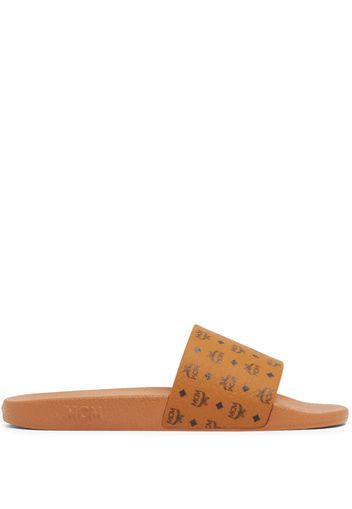 MCM logo-print single-strap slides - Marrone