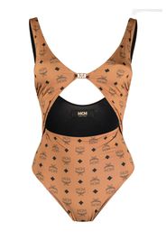 MCM Monogram-print cut-out swimsuit - Marrone