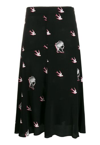 swallow print mid-length skirt