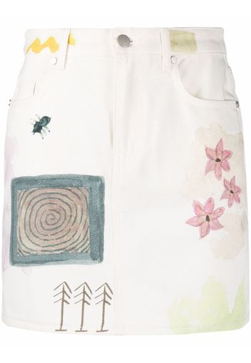 MCQ floral-print denim mini skirt - Bianco