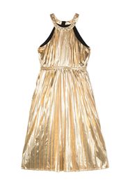 Michael Kors Kids metallic-effect pleated halterneck dress - Oro