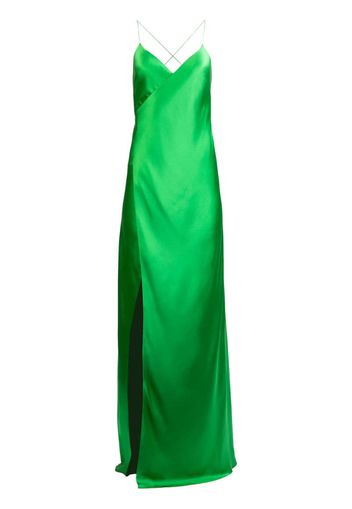 cross-strap silk wrap gown