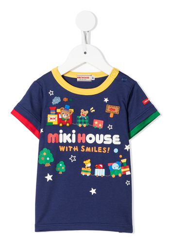 Miki House T-shirt con stampa Animal Train - Blu