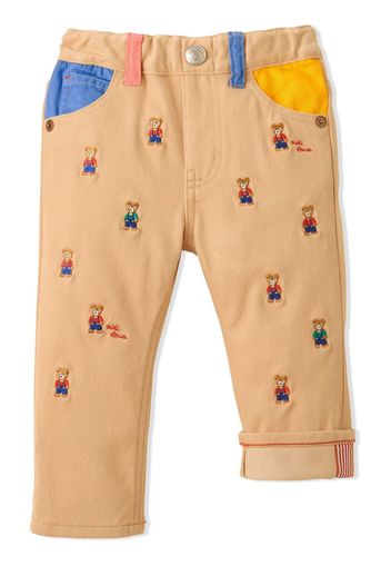 Miki House embroidered-motif straight-leg trousers - Toni neutri