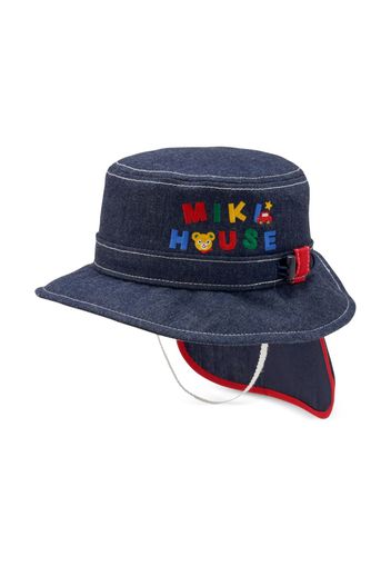 Miki House Cappello bucket denim con ricamo - Blu