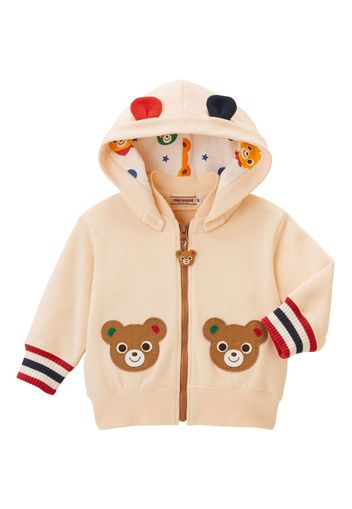 Miki House bear-embroidered cotton hooded jacket - Toni neutri