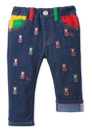 Miki House embroidered-bear straight-leg jeans - Blu