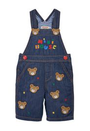 Miki House bear-embroidered cotton overalls - Blu