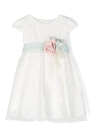 Mimilù lace-appliqué short-sleeve dress - Bianco