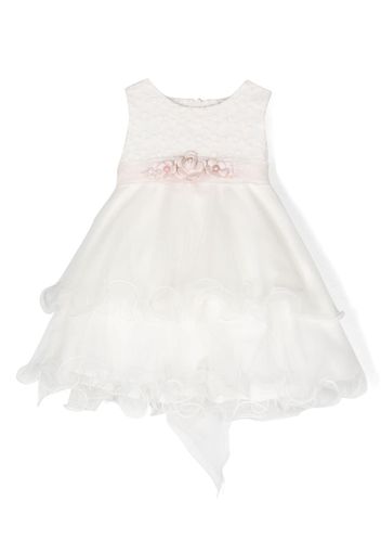 Mimilù floral-appliqué ruffled dress - Bianco