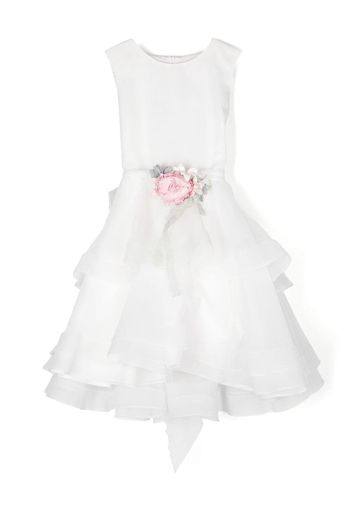 Mimilù floral-appliqué sleeveless tulle dress - Bianco