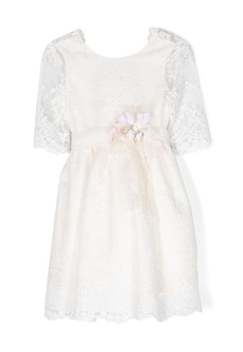 Mimilù floral-appliqué tulle dress - Bianco