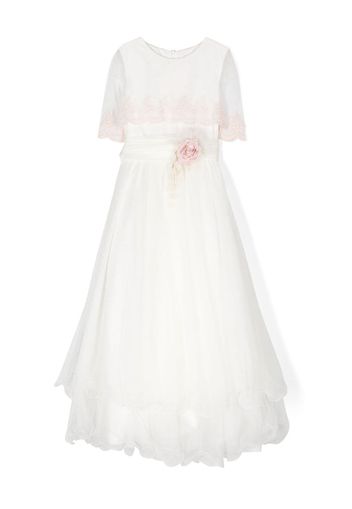 Mimilù floral-appliqué layered long dress - Bianco