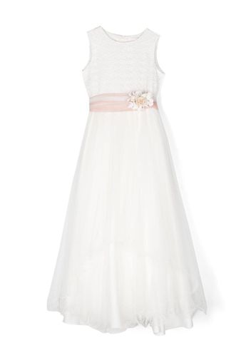 Mimilù floral-appliqué long dress - Bianco