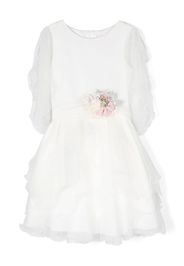 Mimilù floral-appliqué draped tulle dress - Bianco