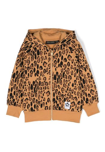 Mini Rodini leopard-print organic-cotton zip-hoodie - Marrone