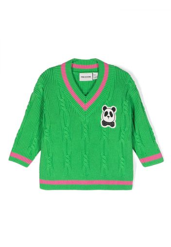 Mini Rodini panda-patch cable-knit jumper - Verde