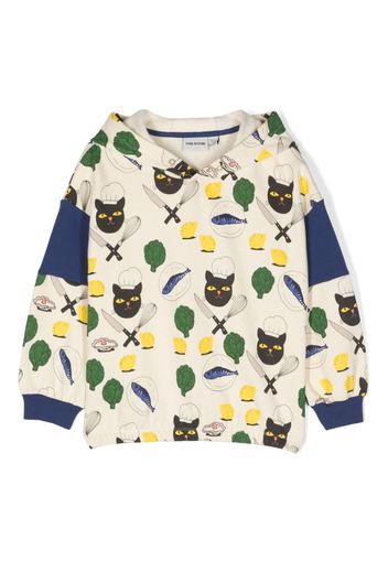 Mini Rodini Chef Cat graphic-print organic cotton hoodie - Toni neutri