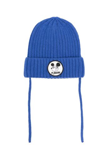 Mini Rodini logo-patch wide-ribbed beanie - Blu