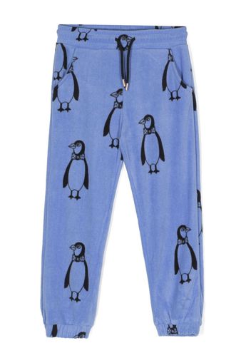 Mini Rodini penguin-print fleece track pants - Blu