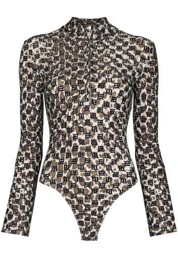 MISBHV monogram-print bodysuit - Marrone