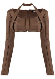 MISBHV faux-suede long-sleeved crop top - Marrone