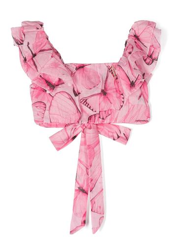 Miss Blumarine butterfly-print cropped blouse - Rosa