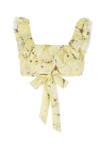 Miss Blumarine butterfly-print cropped blouse - Giallo