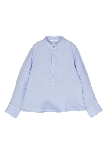 Miss Grant Kids long-sleeve collarless linen shirt - Blu