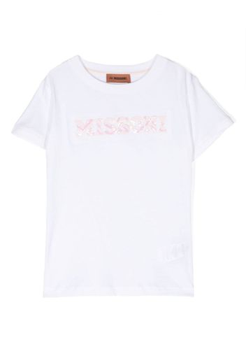 Missoni Kids logo-lettering sequinned T-shirt - Bianco