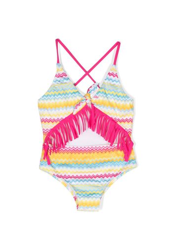 Missoni Kids zigazag-print fringed swimsuit - Bianco