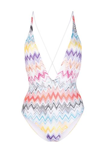 Missoni V-neck zigzag-print swimsuit - Bianco