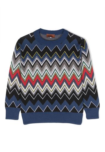 Missoni Kids zigzag-woven crew-neck sweatshirt - Blu
