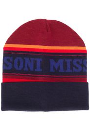 striped logo printed beanie hat