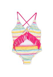 Missoni Kids zigazag-print fringed swimsuit - Bianco