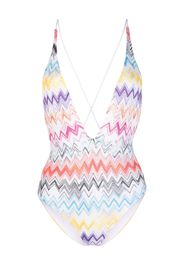 Missoni V-neck zigzag-print swimsuit - Bianco