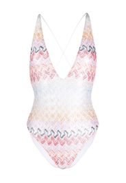 Missoni zigzag-print plunging V-neck swimsuit - Rosa