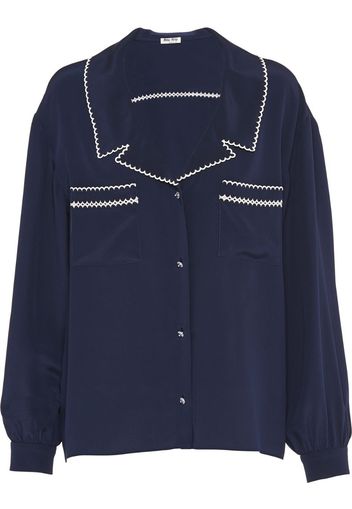 contrast-embroidery buttoned blouse
