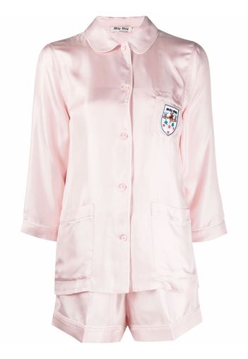 Miu Miu logo-patch silk pyjama set - Rosa