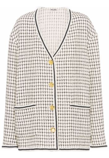 Miu Miu Cardigan monopetto a quadri - Bianco