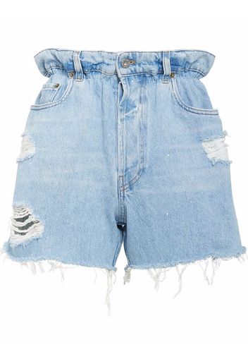 Miu Miu distressed-effect paperbag-waist denim shorts - Blu