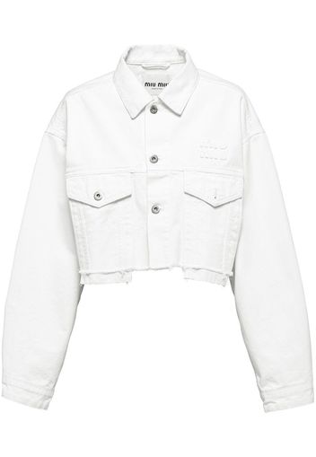 Miu Miu embroidered-logo cropped denim jacket - Bianco