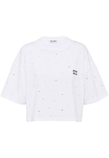 Miu Miu crystal-embellished cotton T-shirt - Bianco