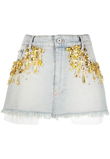 MIU MIU crystal-embellished denim mini skirt - Blu