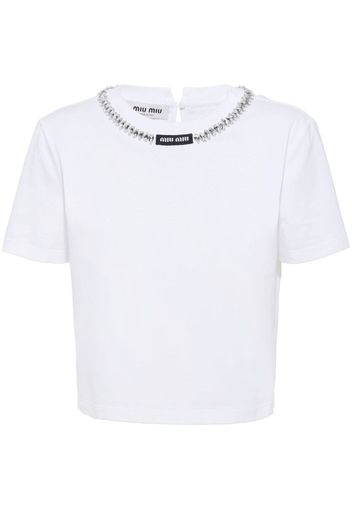 Miu Miu T-shirt con decorazione di cristalli - Bianco