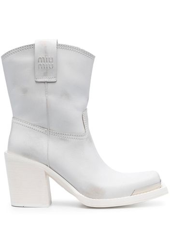 Miu Miu mid-calf leather cowboy boots - Bianco