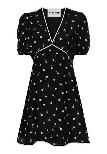 Miu Miu floral-print puff-sleeved dress - Nero