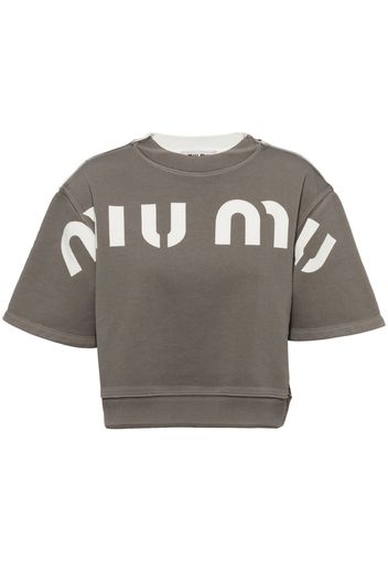 Miu Miu logo-print cropped T-Shirt - Grigio