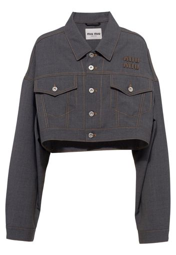 Miu Miu logo cropped blouson jacket - Grigio