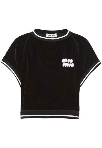 Miu Miu T-shirt crop con applicazione - Nero